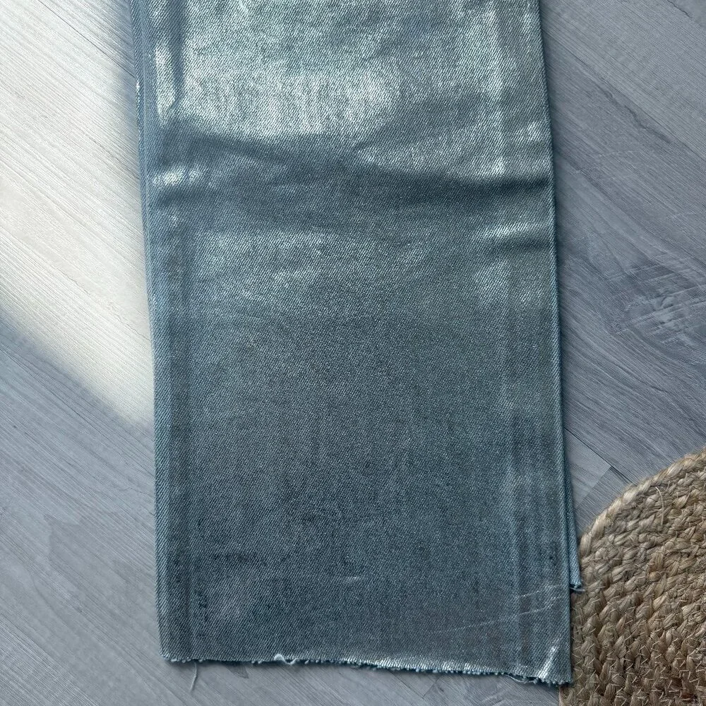 ZARA Gold Metallic Foil High Rise Straight Leg Jeans US 4 EU 36 Ref 6045/217 - Picture 6 of 11